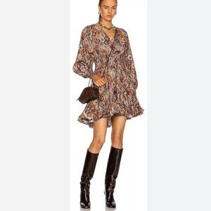 Rhode Olivia Dress in Tabriz Size Small Mini Blue Red Yellow Long Sleeve V-Neck